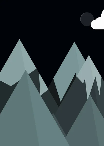 Mond Und Berge Panoramische Generative Kunst Hintergrund Illustration — Stockvektor