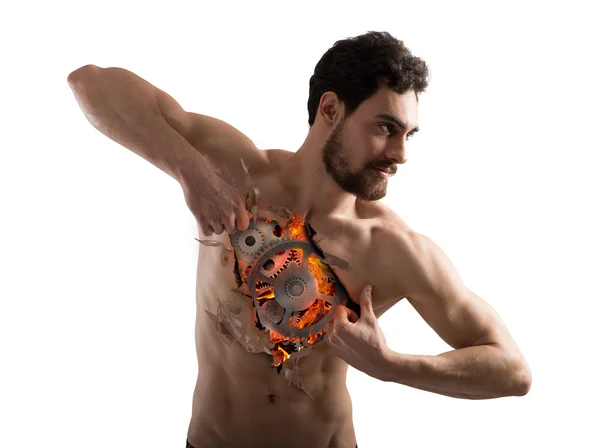 Man ripping the skin from the breast — Stock Photo, Image