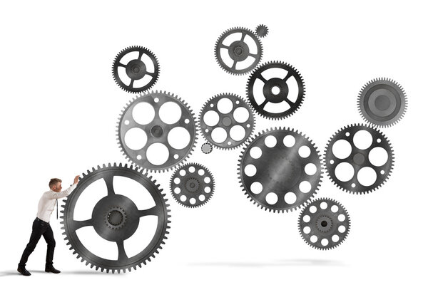 Бизнесмен строит бизнес-систему
 