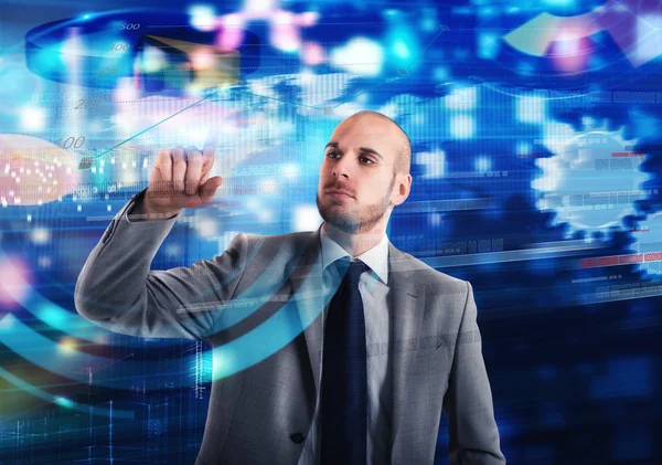 Businessman touching a virtual screen — Stock Photo, Image