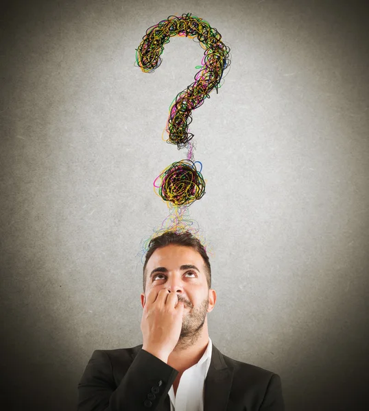 Businessman with big question mark — Stock Photo, Image