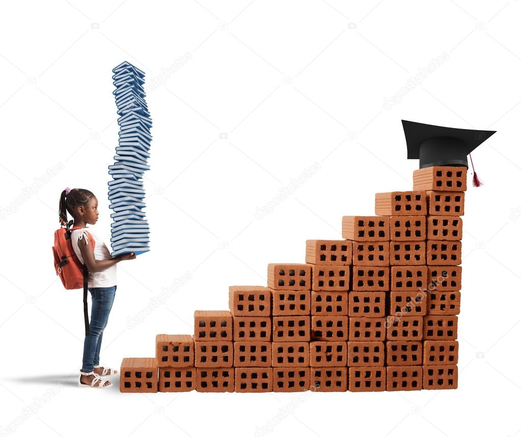 Child with backpack and study books