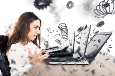 Businesswoman with computer exploded clipart