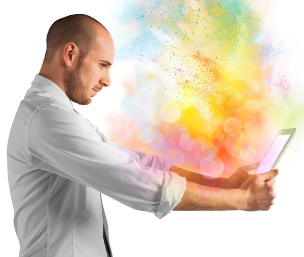 Tablet with burst of powders — Stock Photo, Image