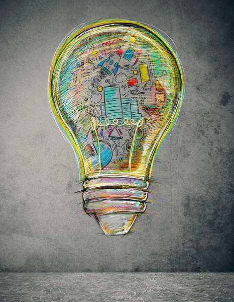 Lightbulb  with business sketches — Stock Photo, Image