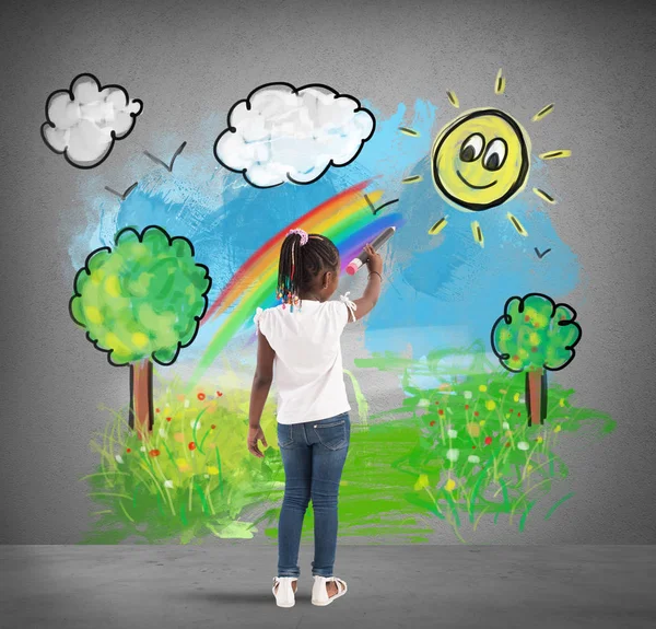 Creative little girl coloring — Stock Photo, Image