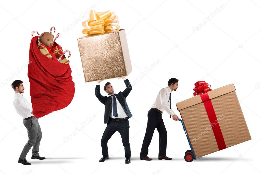 Businessmen with heavy gifts