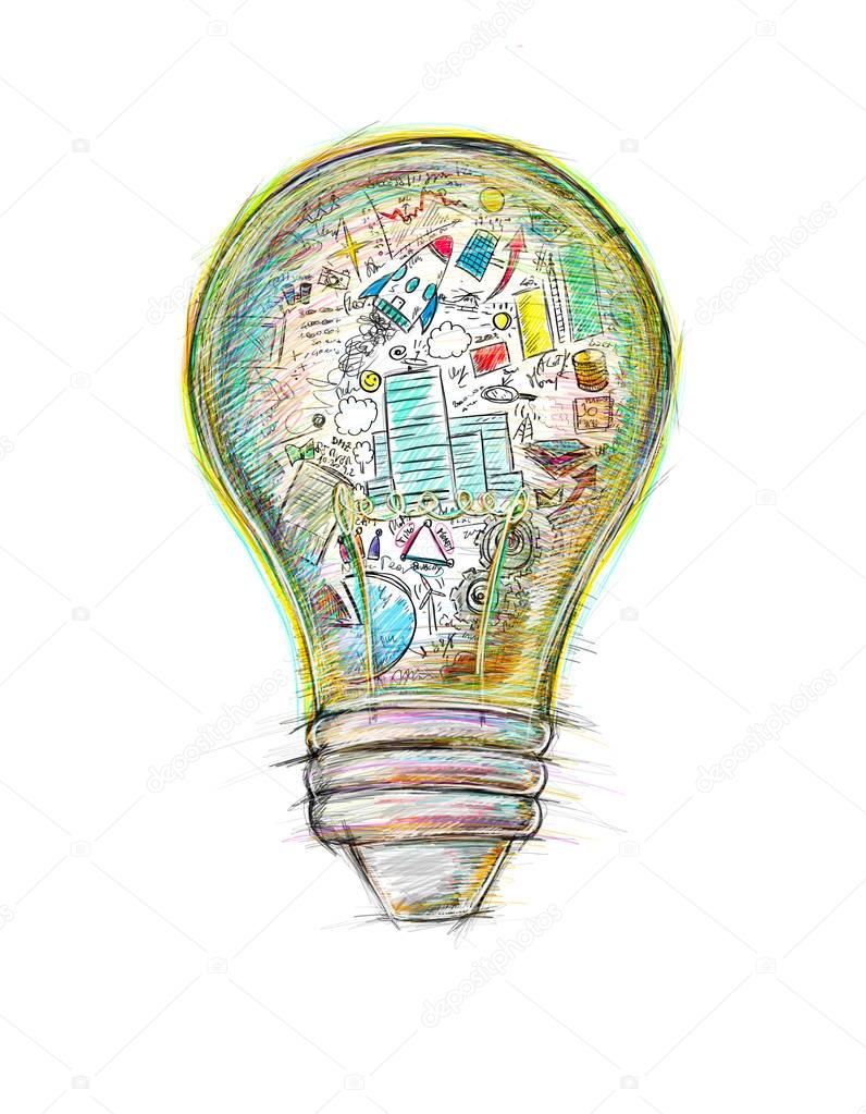 Lightbulb  with business sketches