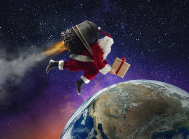 Noel Baba hediye kutusu uçan ile