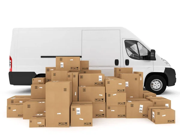 Упаковані коробки і вантажівка — стокове фото