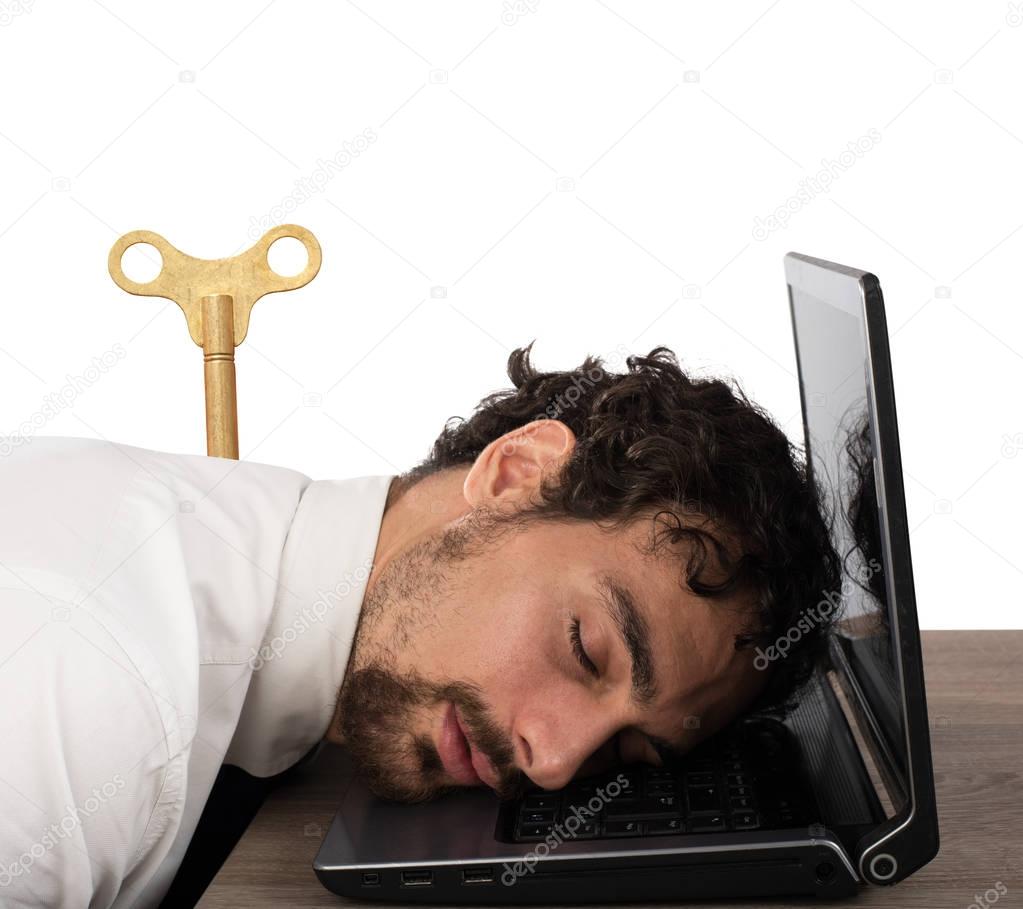 Businessman exhausted from overwork sleeping