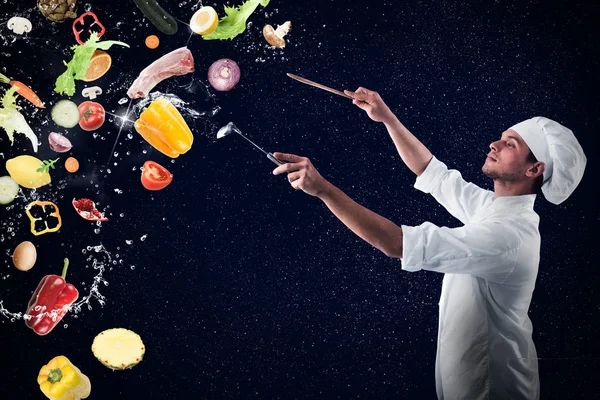 Chef creates a musical harmony — Stock Photo, Image