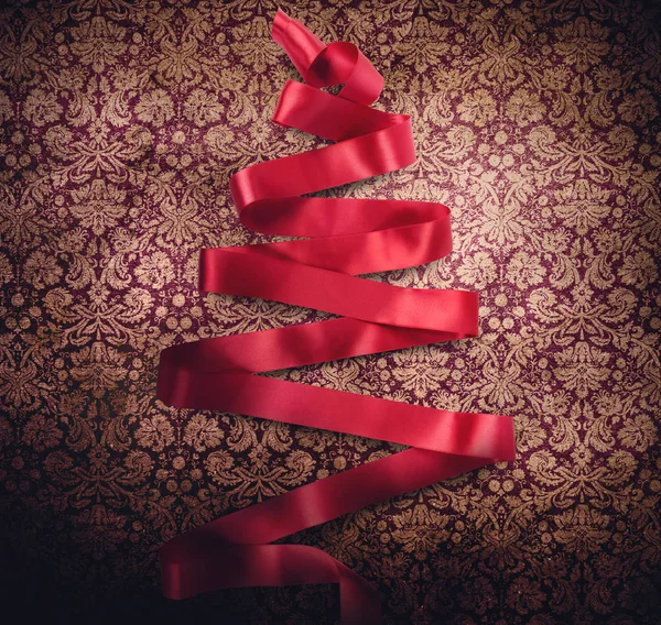 Red xmas tree of ribbon — Stock Photo, Image