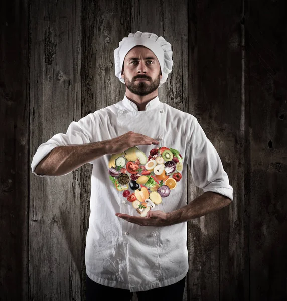 Chef   with fresh vegetables. — Stock Photo, Image