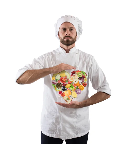 Chef   with fresh vegetables. — Stock Photo, Image