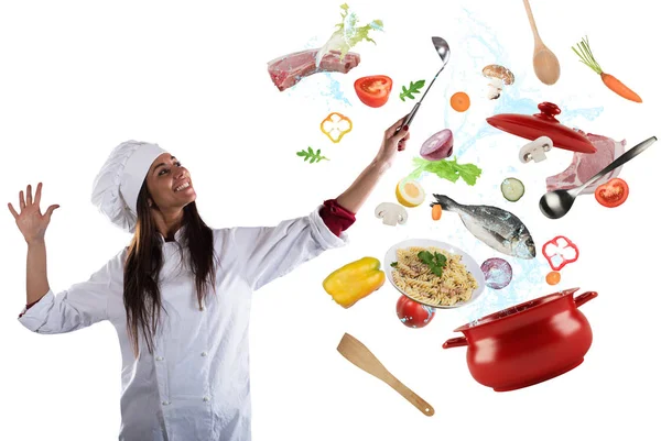 Donna chef cucina — Foto Stock