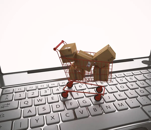 Shopping cart full of cardboards — Stock Photo, Image