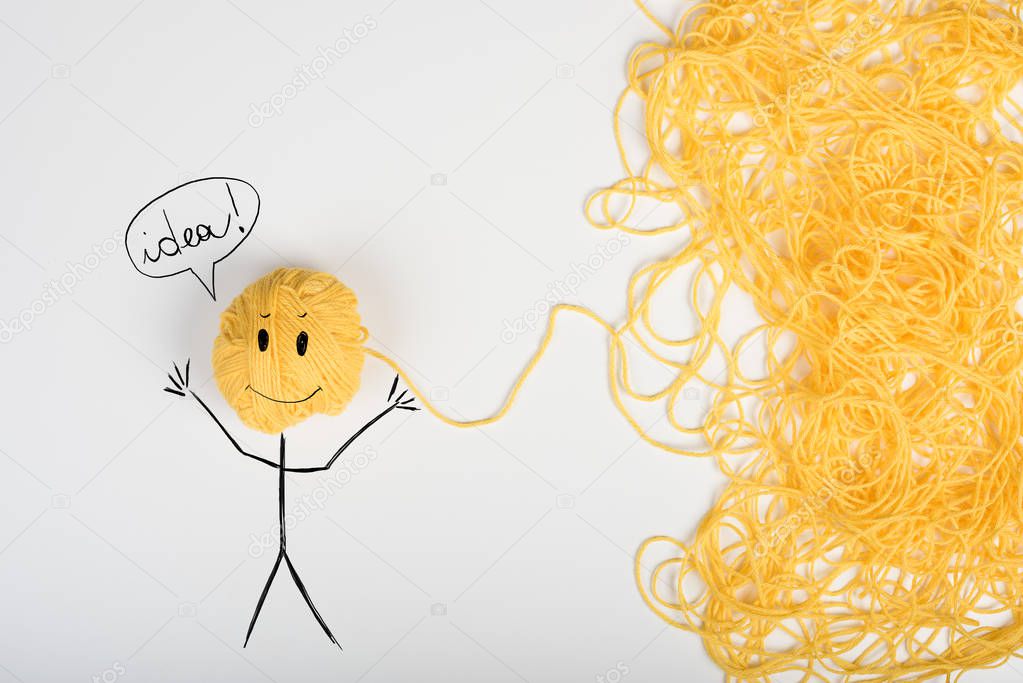 man drawn and tangle of wool yarn