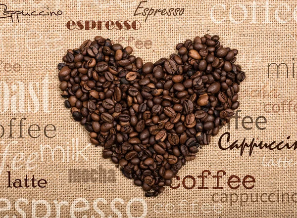 Kávébab szív alakban — Stock Fotó