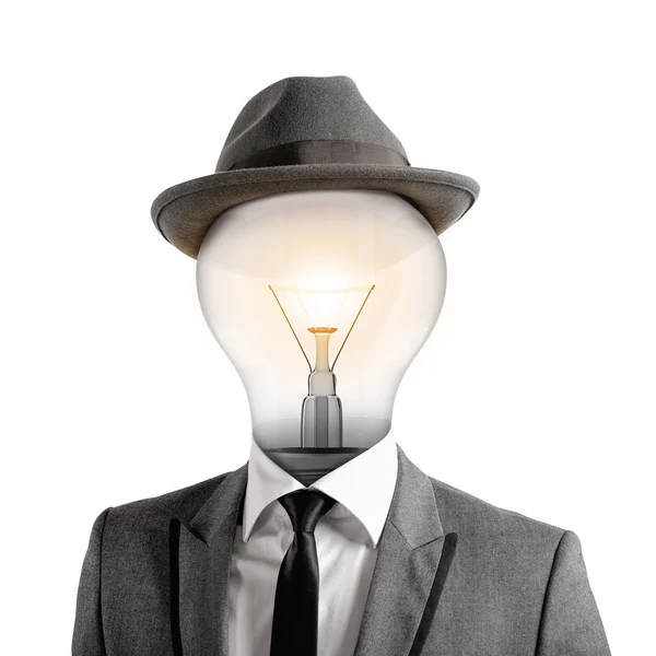 Homem com uma lâmpada como cabeça — Fotografia de Stock