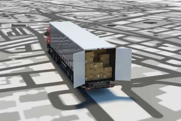 Вантажівка завантажена стопка упакованих коробок — стокове фото