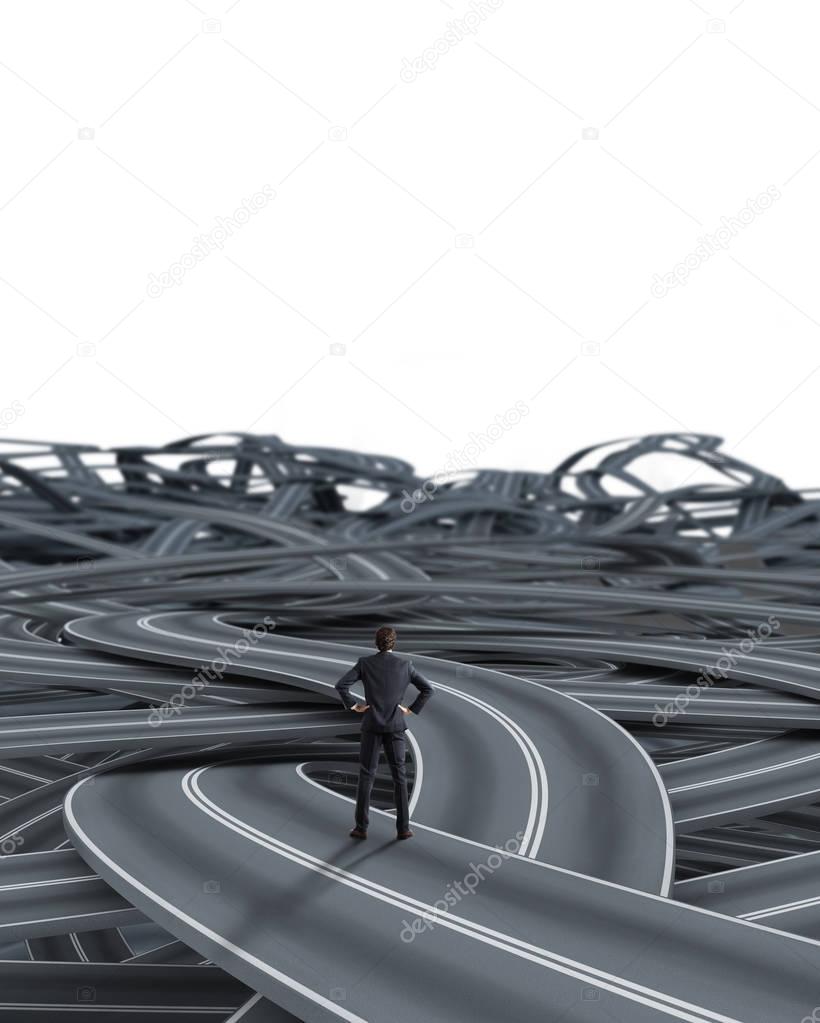  businessman on a tangle of winding roads