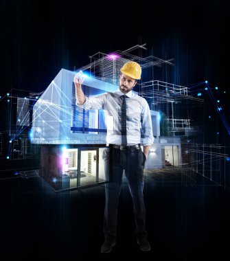 Mimar iş adamı bir kroki çizim 