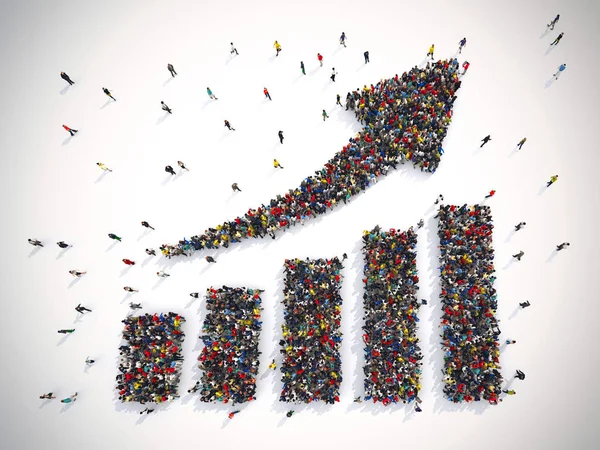 People forming  an arrow and statistic — Stock Photo, Image