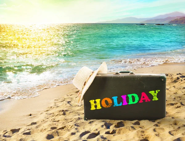 Suitcase in a tropical beach — Stock Photo, Image