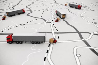 Loading and unloading goods on a map. 3D Rendering clipart
