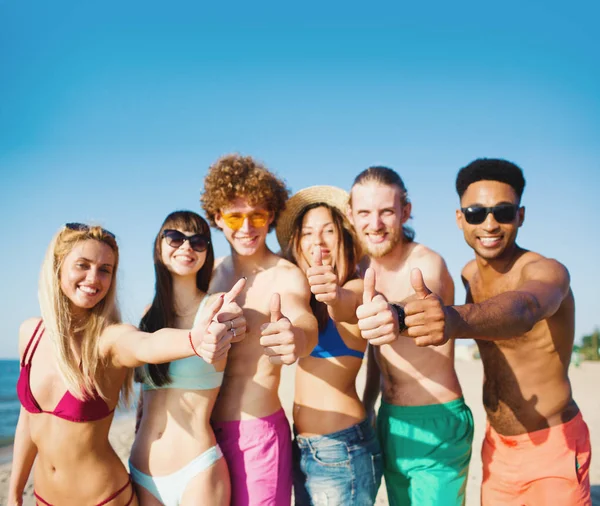 Grupo de amigos divirtiéndose en la playa. Concepto de verano —  Fotos de Stock