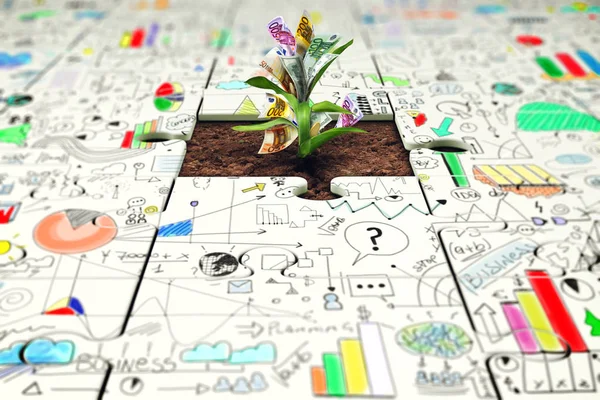 Plant groeit uit een puzzel — Stockfoto