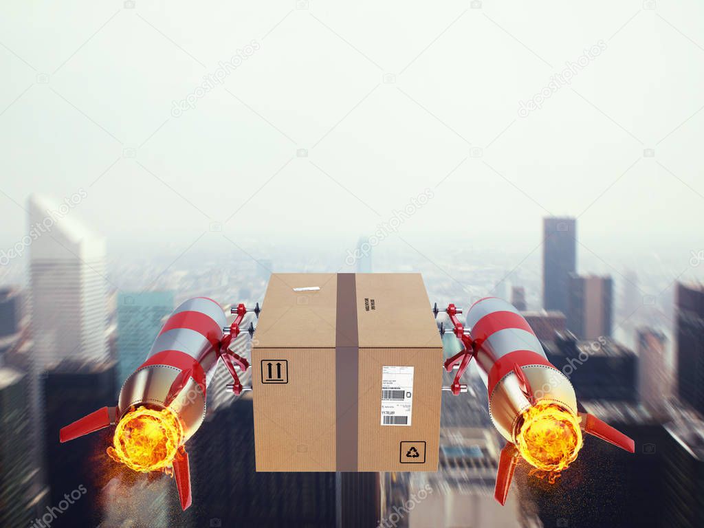 Package flies on the city