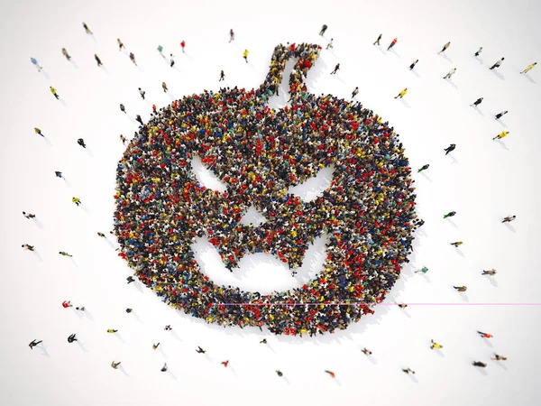 People together in a pumpkin shape. — Stock Photo, Image