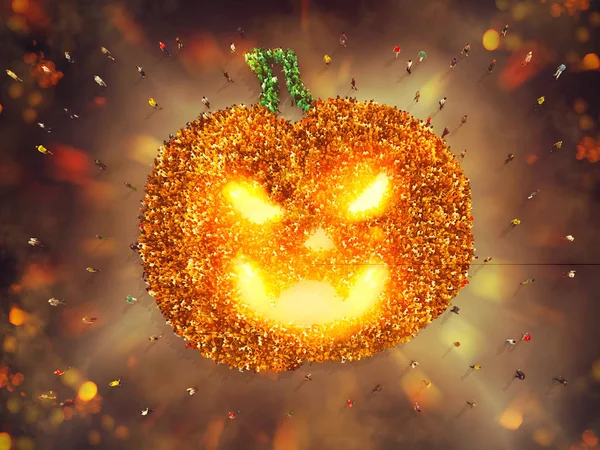 Many people together in a pumpkin shape. — Stock Photo, Image