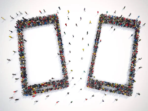 Personas juntas en una forma de teléfonos inteligentes . — Foto de Stock