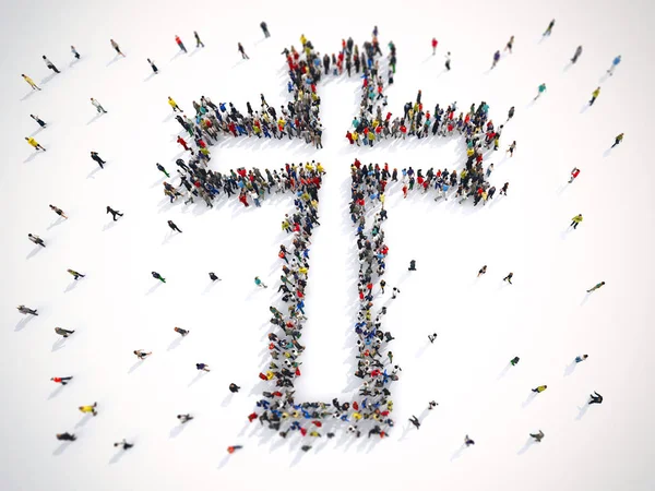 Many people, shape of a crucifix — Stock Photo, Image