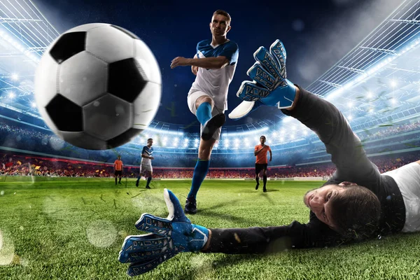 Goalkeeper kicks the ball in the stadium — Stock Photo, Image