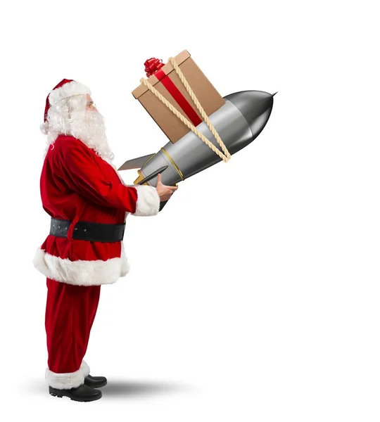 Santa Claus ready to to launch a rocket — Stock Photo, Image