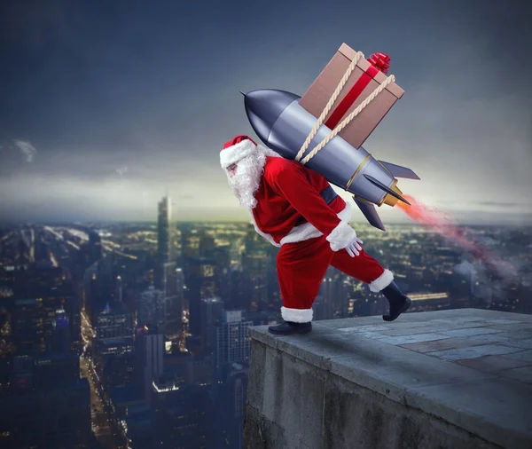 Santa Claus with Christmas gift box — Stock Photo, Image
