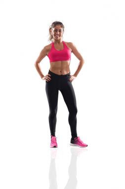 Tespit seksi kız fitness ders başlamak için hazır spor salonunda