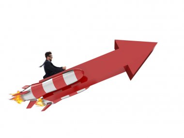 Roketler ile ok üzerinde uçan iş. 3D render
