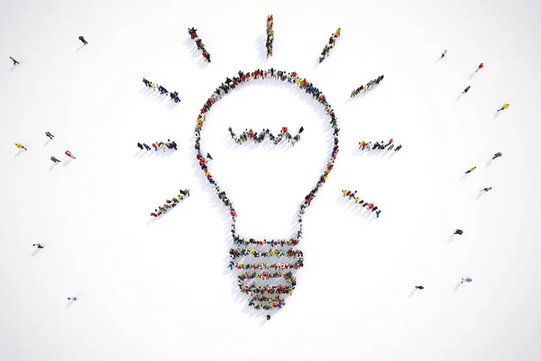 Group People Forming Bulb Light Idea Concept Rendering — Stock Photo, Image