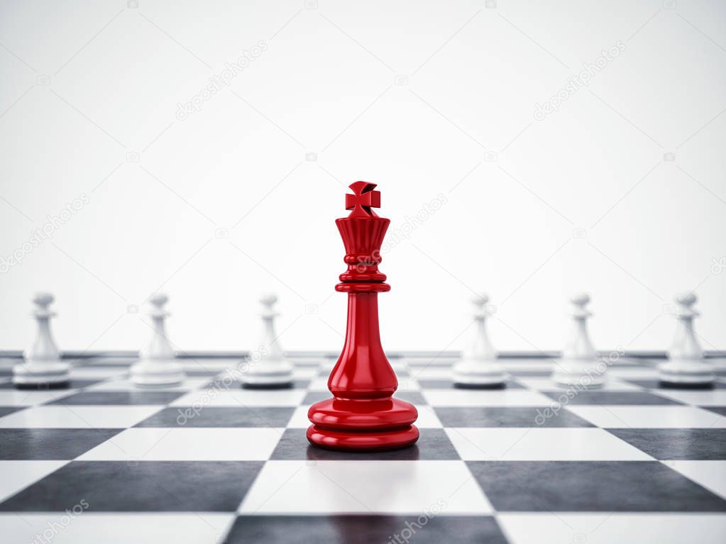 Red pawn differ from the mass. Concept of uniqueness and leadership. 3D Rendering