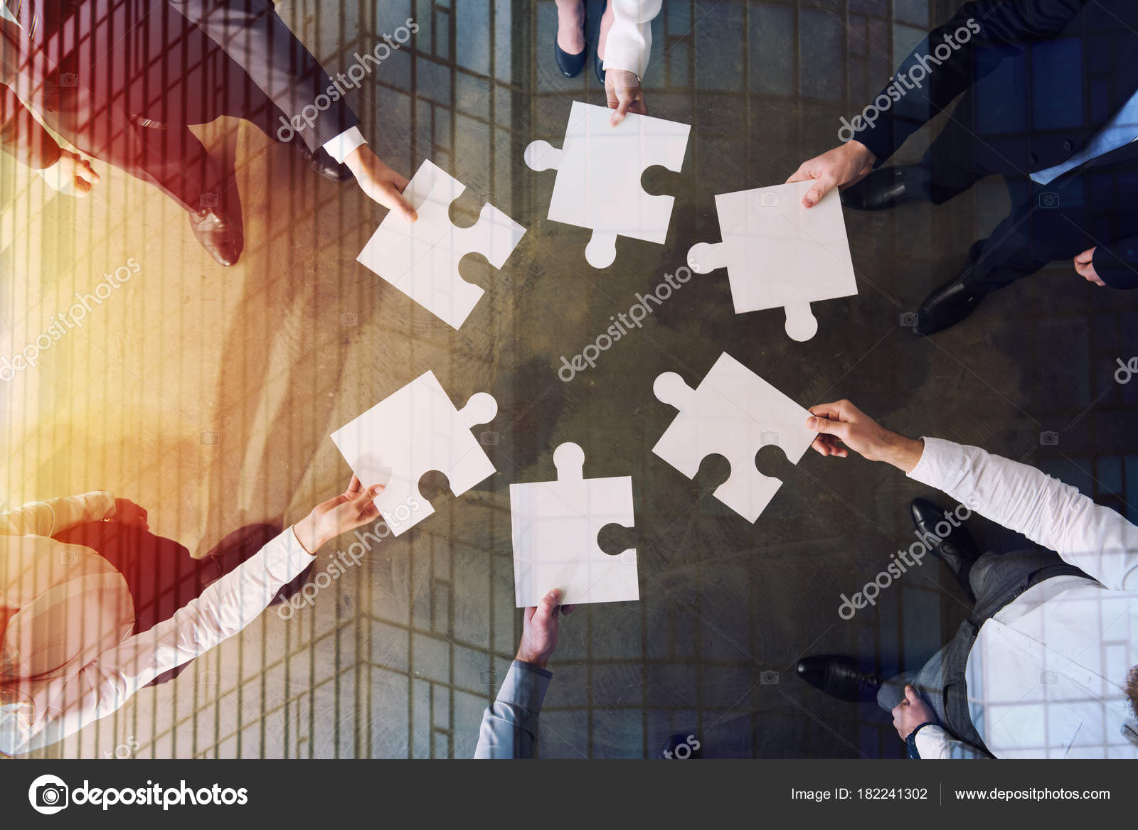 Business People Working Together Build Big Puzzle Concept Teamwork