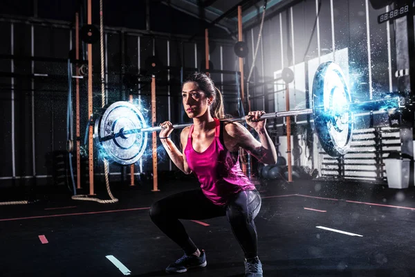 Determinata Ragazza Atletica Che Lavora Palestra Con Con Effetti Energetici — Foto Stock