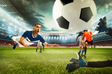 İle rakip futbolcuları Stadı nda futbol sahnesinde. 3D render