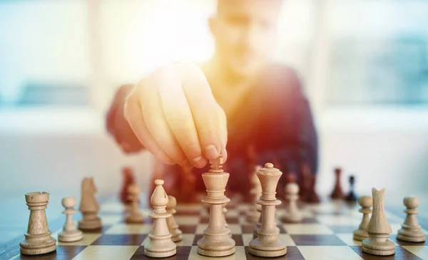 Businessman play with chess game. concept of business strategy and tactic — Stock Photo, Image