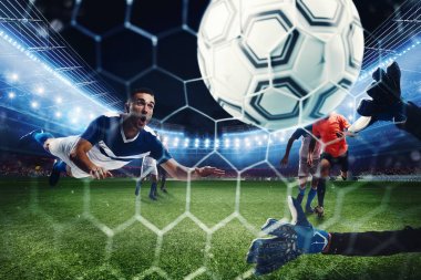 İle rakip futbolcuları Stadı nda futbol sahnesinde. 3D render
