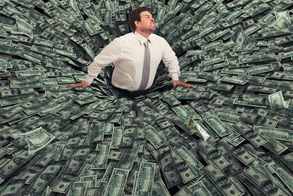 Businessman swallowed by a black hole of money. Concept of failure and economic crisis — Stock Photo, Image